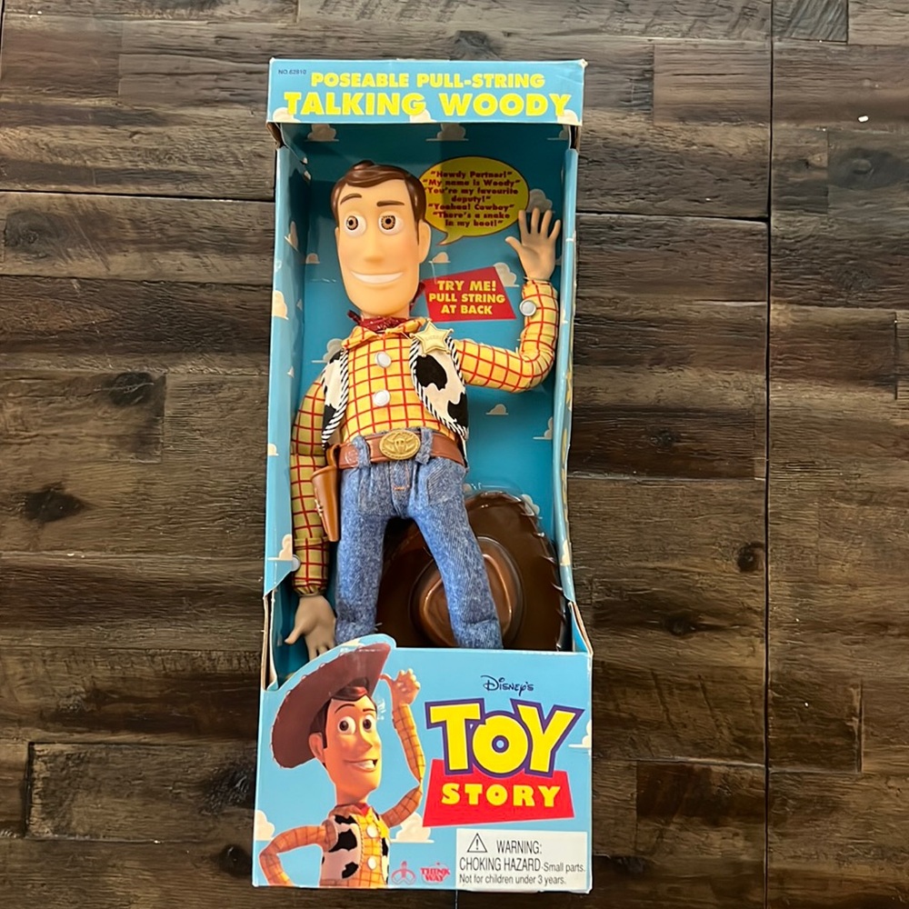 Vintage Poseable Pull String Talking Woody Doll from Toy Story by Thinkway Toys